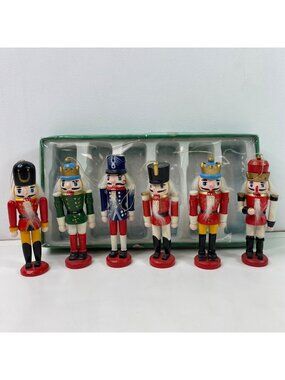 Kurt Adler Set 6 Wooden Nutcracker King Soldier Ornaments